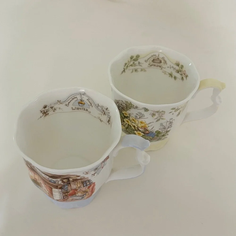 Set 2 Vintage ROYAL DOULTON Brambly Hedge Winter Spring Beaker‎ Tea Cups 1983